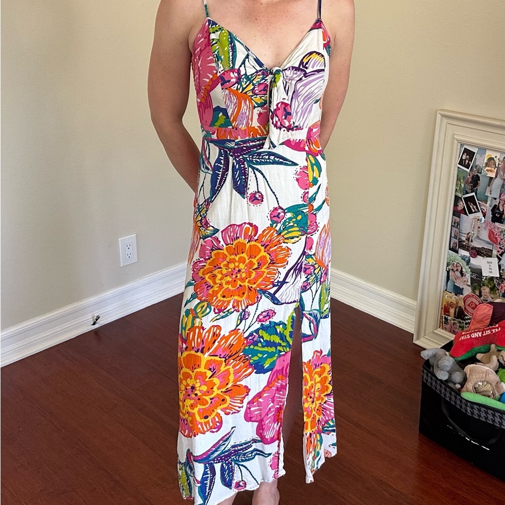 Walter Baker Orange and Purple Floral Midi Sundress with Slit